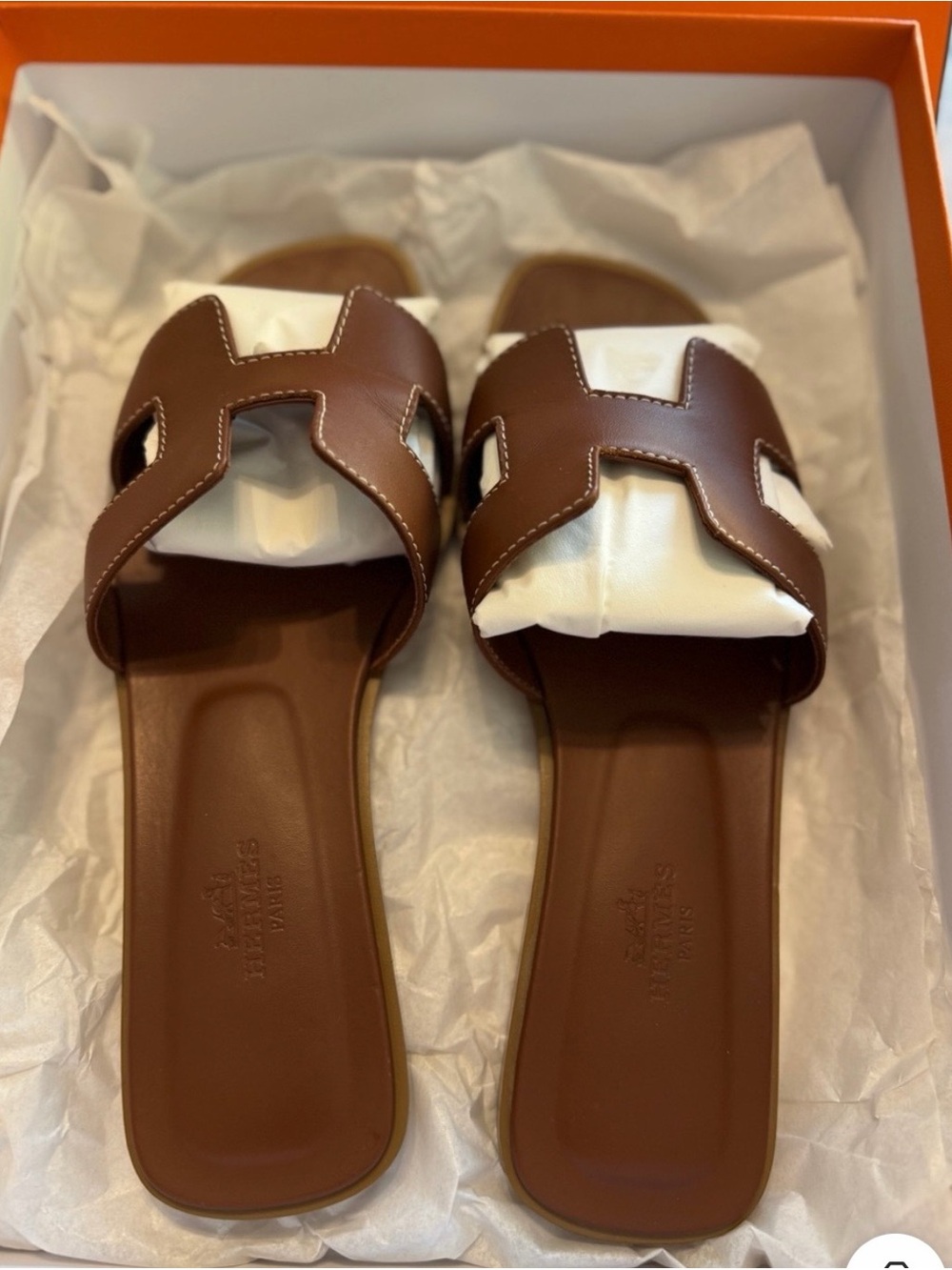 Hermes Brown Leather Oran Slide Sandals